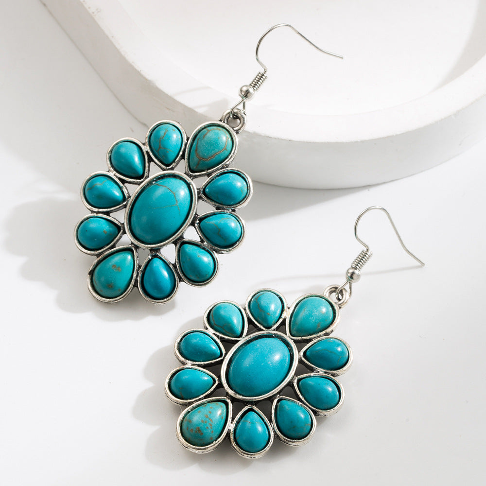Wholesale Exaggerated white turquoise ethnic style earrings